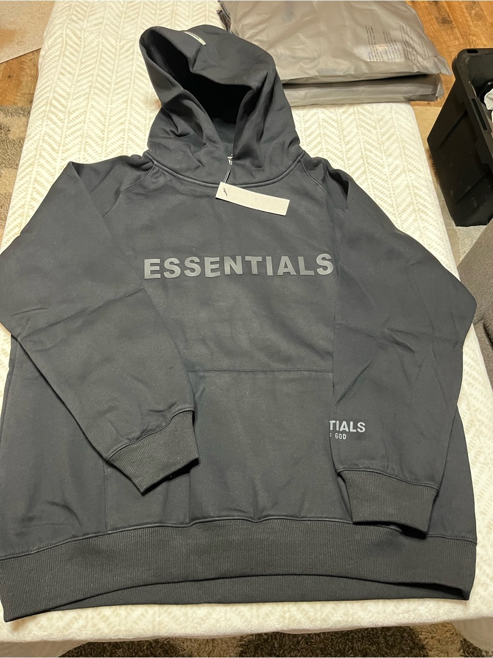 Fear of God ESSENTIALS Black Logo Hoodie - Men's Sweatshirt Hoodie XL